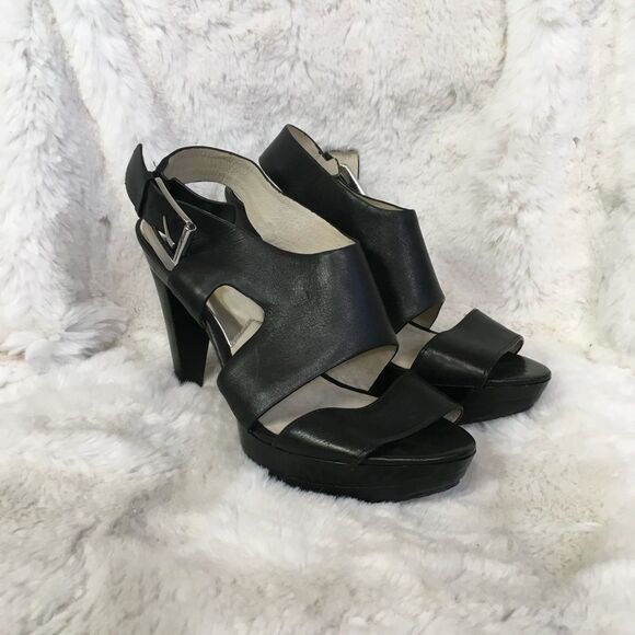 MICHAEL Michael Kors Women’s Carla Platform Leather Sandal Heels Sling Back 10 - Picture 3 of 12